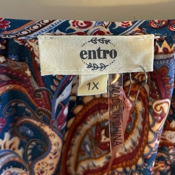 NWT Entro Women’s Paisley Balloon Sleeve Short Shift Dress / 1X - Picture 8 of 12